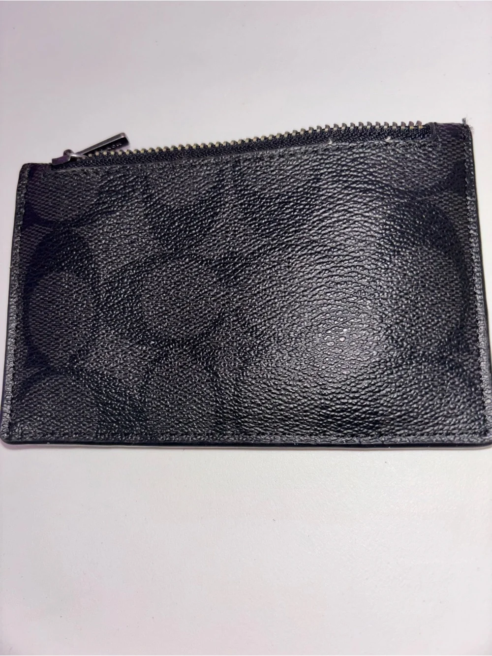 Coach Signature Black Zip Card Case Wallet Leather Coin Pouch